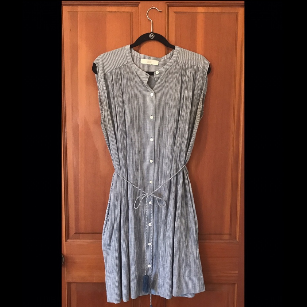 LOFT Blue and White Striped Dress